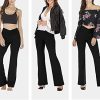 Women's Casual Bootleg Yoga Pants V Crossover High Waisted Flare Workout Pants Leggings