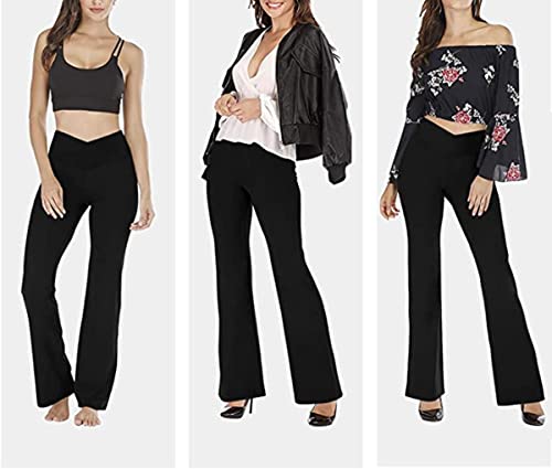 Women's Casual Bootleg Yoga Pants V Crossover High Waisted Flare Workout Pants Leggings