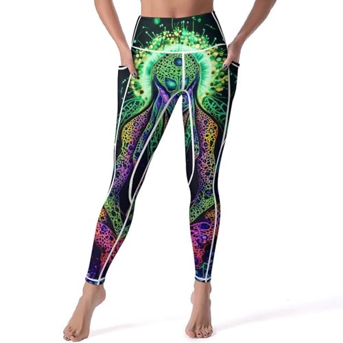 Evil God Glowing Women's Yoga Pants Stretch Leggings with Pockets High Waist for Workout