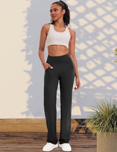 Yoga Pants Women with Pockets, Tummy Control Leggings Straight Leg High Waist Work Dress Pants Petite/Regular/Tall