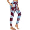 Brown and Blue Checkered Women's Yoga Pants Stretch Leggings with Pockets High Waist for Workout