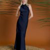 High Neck Floor Length Fit and Flare Halter Formal Dresses for Women