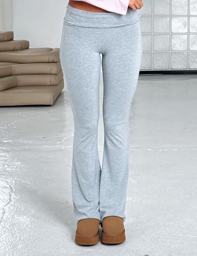Women's Flare Skinny Pants Fold Over Leggings Stretch Bootcut Bell Bottom Slim Fit Yoga Pants Y2k Joggers