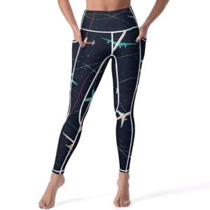 Plane Airplane Jet Women's Yoga Pants Stretch Leggings with Pockets High Waist for Workout