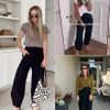 Womens Baggy Wide Leg Pants Casual Elastic Waisted Palazzo Harem Pants with Pockets