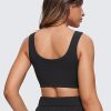 Ribbed Sports Bras for Women - U Back Wireless Medium Impact Padded Yoga Workout Cami