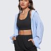 Ribbed Sports Bras for Women - U Back Wireless Medium Impact Padded Yoga Workout Cami