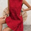 Women's Ruffle Hem Sleeveless Tank Dress Round Neck Casual Jacquard Hem Smock Summer Mini Dresses