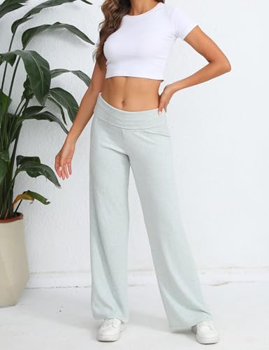 41VHUb-1WhL.jpg Women's Wide Leg Sweatpants Workout Lounge Pants Fold Over Low Rise Yoga Pants