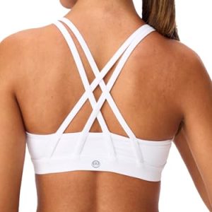 41Vrwslj0pL.jpg Women's Strappy Sports Bras Light Compression Crop Criss Cross Back Padded Workout Yoga Bra Supportive U Neckline