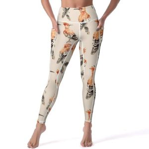 Hoopoe Bird Watercolor Women's Yoga Pants Stretch Leggings with Pockets High Waist for Workout