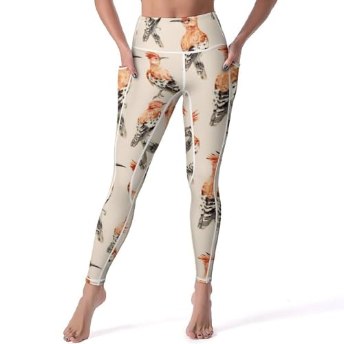 41WfFpqoLLL.jpg Hoopoe Bird Watercolor Women's Yoga Pants Stretch Leggings with Pockets High Waist for Workout