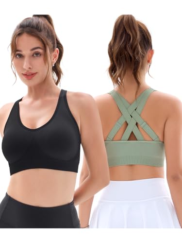41WmmK8x1EL.jpg Padded Sports Bras for Women: Support Strappy Adjustable Straps Cross Back Sport Bra Pack for Workout Yoga Running Gym
