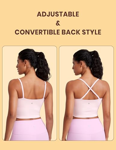Butterluxe Cami Longline Sports Bras for Women - Square Neck Adjustable Padded Workout Crop Tank Top Camisole