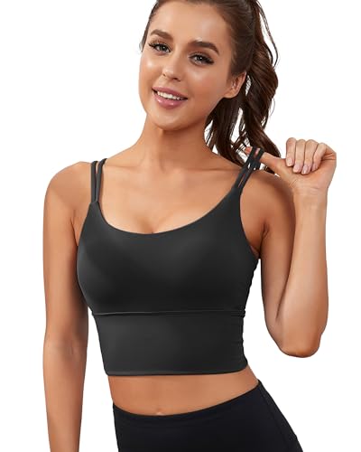 41aT2ZSu8vL.jpg Sports Bras for Women High Support Longline Workout Tank Tops Built in Bra Strappy Yoga Padded Crop Top