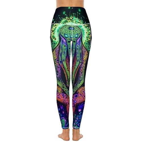 Evil God Glowing Women's Yoga Pants Stretch Leggings with Pockets High Waist for Workout