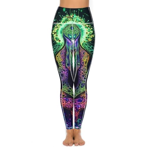 Evil God Glowing Women's Yoga Pants Stretch Leggings with Pockets High Waist for Workout