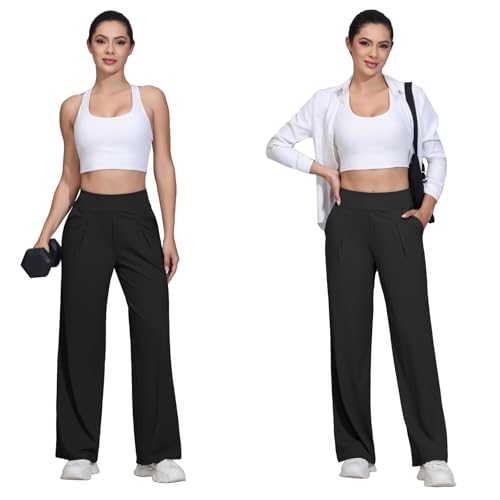 41b9cAJPjAL.jpg Wide Leg Dress Pants Women Work Workout Athletic Yoga Sweatpants with Pockets Stretch Loose Casual Lounge Trousers