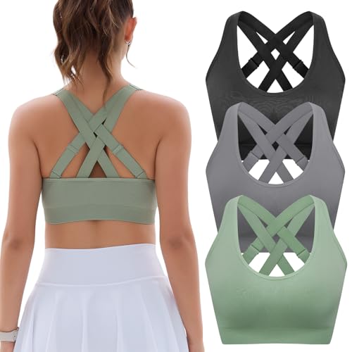 41bOdnMmHL.jpg Padded Sports Bras for Women: Support Strappy Adjustable Straps Cross Back Sport Bra Pack for Workout Yoga Running Gym