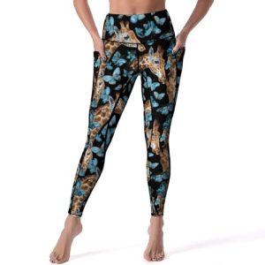 Giraffes and Butterfly Women's Yoga Pants Stretch Leggings with Pockets High Waist for Workout