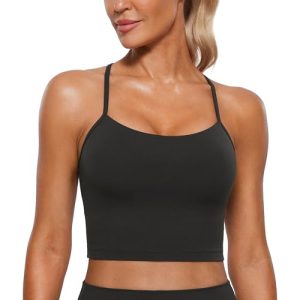 41dgbdNjN1L.jpg Womens Butterluxe Y Back Longline Sports Bras - Spaghetti Straps Racerback Padded Yoga Workout Crop Tank Top