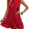Women's Ruffle Hem Sleeveless Tank Dress Round Neck Casual Jacquard Hem Smock Summer Mini Dresses
