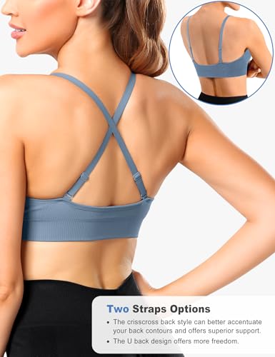41hYJ0cWvL.jpg V-Neck Sports Bra for Women Adjustable Strappy Yoga Bra Spaghetti Strap Padded Workout Bra S-XL Low Impact Seamless Bralettes