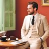 41hpT2Al11L.jpg Men's Linen Suit 2 Piece Slim Fit Summer Beach Wedding Dress Tux Prom Suit Blazer Jacket and Pants