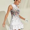 41iLMm1e6L.jpg Women's Tennis Dresses Summer Sleeveless Plaid Athletic Dress for Women Standing Collar Ruffled Hem Midi Dresses