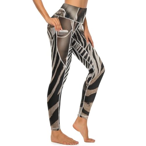 41jNNS0AwtL.jpg Portrait of Zebra Women's Yoga Pants Stretch Leggings with Pockets High Waist for Workout