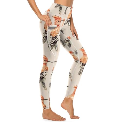 41n2SsLBfyL.jpg Hoopoe Bird Watercolor Women's Yoga Pants Stretch Leggings with Pockets High Waist for Workout