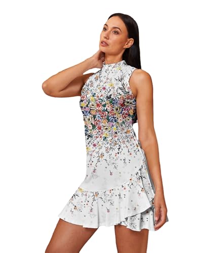 41nZxSPLvNL.jpg Women's Tennis Dresses Summer Sleeveless Plaid Athletic Dress for Women Standing Collar Ruffled Hem Midi Dresses