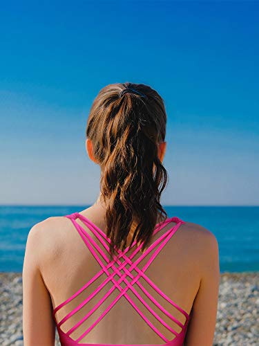 41oEN76hHPL.jpg 2 Pack Strappy Sports Bra for Women, Workout Padded Tank Top Sexy Cross Back Racer Back Seamless Comfortable Yoga Bra