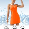 41p-Qu4NDIL.jpg Women's Golf Tennis Dress Sport Activewear Zipper V-Neck with Shorts and Pocket Workout Athletic