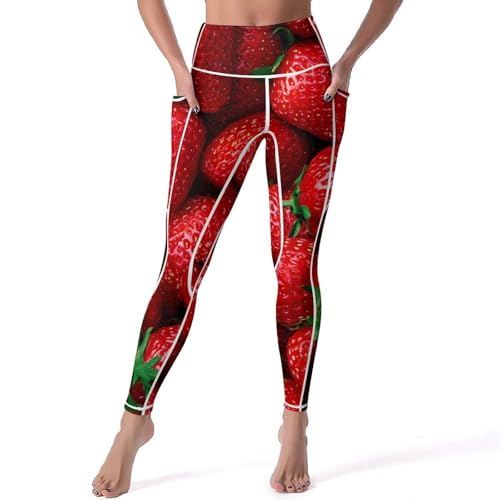 Fresh Strawberry Women's Yoga Pants Stretch Leggings with Pockets High Waist for Workout