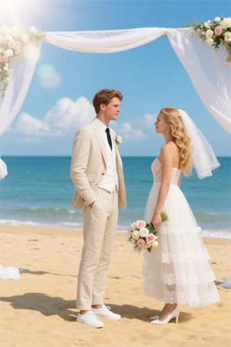 41r2UCGSBmL.jpg Men's Linen Suit 2 Piece Slim Fit Summer Beach Wedding Dress Tux Prom Suit Blazer Jacket and Pants
