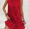 Women's Ruffle Hem Sleeveless Tank Dress Round Neck Casual Jacquard Hem Smock Summer Mini Dresses