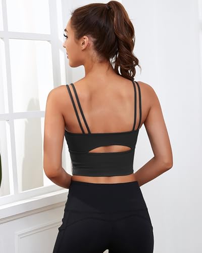 41se1IwkKQL.jpg Sports Bras for Women High Support Longline Workout Tank Tops Built in Bra Strappy Yoga Padded Crop Top