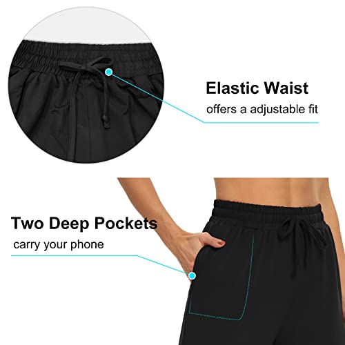 Womens Capri Pants Loose Yoga Pants Wide Leg Drawstring Comfy Lounge Pajama Capris Sweatpants with Pockets