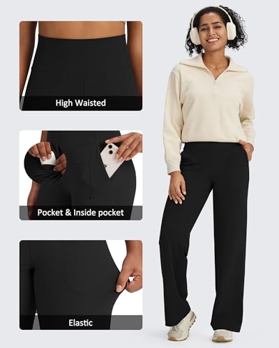 41soEQ6bYZL.jpg BareFeel High Stretch Yoga Pants Women Soft High Waisted Casual Wide Leg Pants with Pockets 27"/29"/31"/33"/35"