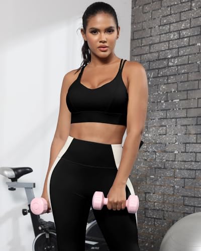 41t0FYNFHTL.jpg Sports Bra for Women Strappy Medium Support Push Up Padded Sports Bra for Running Workout Bra Yoga Bra