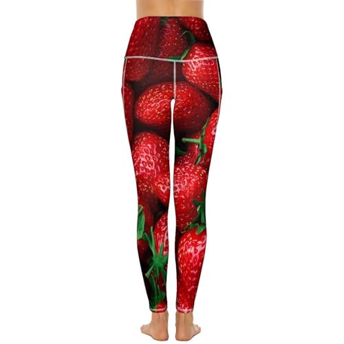 Fresh Strawberry Women's Yoga Pants Stretch Leggings with Pockets High Waist for Workout
