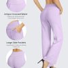 Wide Leg Pants for Women Loose Comfy Yoga Pants with Pockets Cross High Waist Casual Lounge Pants(Lavender,S,31")