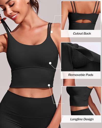 41tfT3XbGZL.jpg Sports Bras for Women High Support Longline Workout Tank Tops Built in Bra Strappy Yoga Padded Crop Top