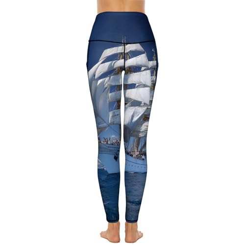 Sailing Ship Women's Yoga Pants Stretch Leggings with Pockets High Waist for Workout