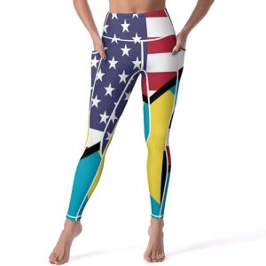 USA and Bahamas Flag Women's Yoga Pants Stretch Leggings with Pockets High Waist for Workout
