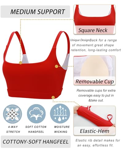 41v9erQOy3L.jpg Sports Bras for Women,Square Neck Sports Bra Medium Support Yoga Bra Workout Crop Top with Removable Cups