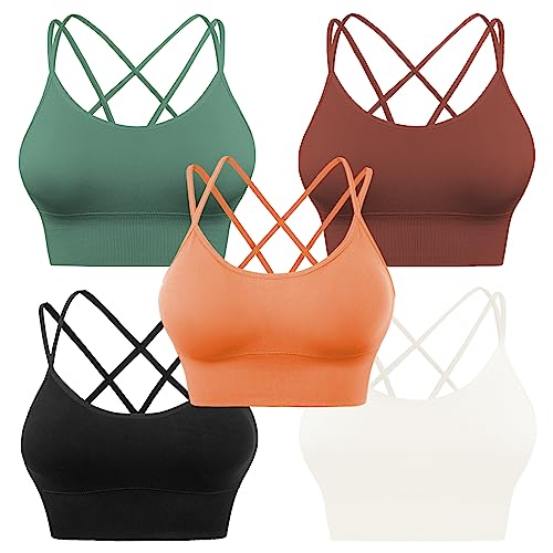 Cross Back Sport Bras Padded Strappy Criss Cross Cropped Bras for Yoga Workout Fitness Low Impact