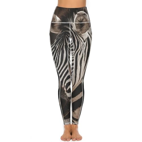 41wAGVzpJL.jpg Portrait of Zebra Women's Yoga Pants Stretch Leggings with Pockets High Waist for Workout