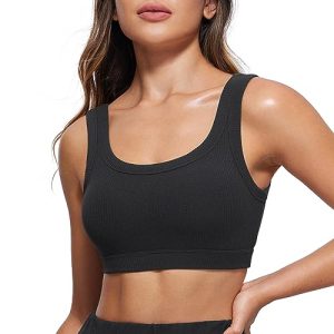 41wCClGZ2xL.jpg Ribbed Sports Bras for Women - U Back Wireless Medium Impact Padded Yoga Workout Cami